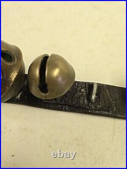 Antique 11 Graduated Brass Sleigh Bells On 35 Leather Strap