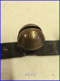 Antique 11 Graduated Brass Sleigh Bells On 35 Leather Strap