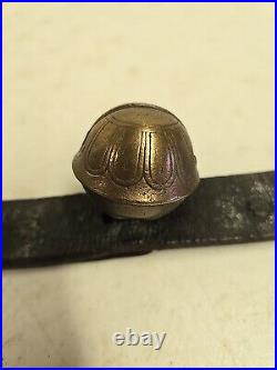 Antique 11 Graduated Brass Sleigh Bells On 35 Leather Strap