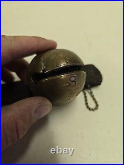 Antique 11 Graduated Brass Sleigh Bells On 35 Leather Strap