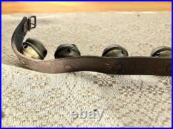 Antique 12 Brass Sleigh /Crotal Bells On 40 Leather Strap Christmas