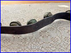 Antique 12 Brass Sleigh /Crotal Bells On 40 Leather Strap Christmas