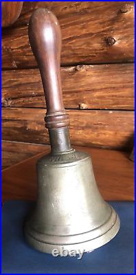 Antique 12 Cast Brass Hand Bell with 5 Wrought Iron Clapper
