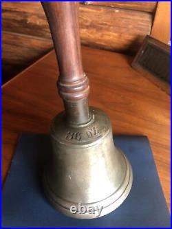 Antique 12 Cast Brass Hand Bell with 5 Wrought Iron Clapper