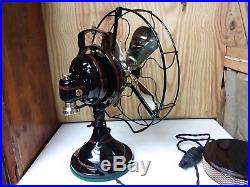 Antique 12 DC GE Bell Electric 3 Speed Oscillating Fan With Brass Blades
