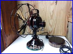 Antique 12 DC GE Bell Electric 3 Speed Oscillating Fan With Brass Blades
