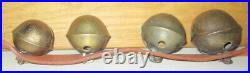 Antique 12 Graduated Brass Sleigh Bells Mounted On 48 Leather Strap