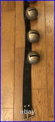 Antique 12 Sleigh Bells #14 On Leather Strap With Buckle 72 Long