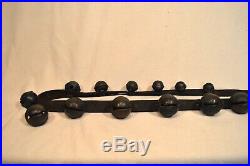 Antique 13 Total Brass Graduated Petal Design Sleigh Bells On Leather Strap