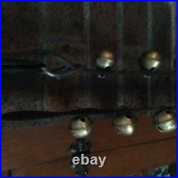 Antique 14 Brass Variegated Sleigh Bells On Leather Strap