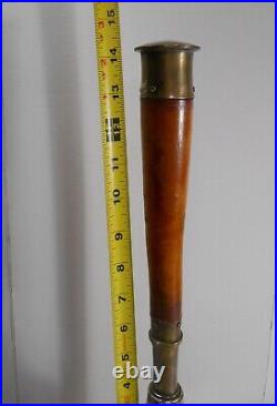 Antique 14-inch large hand bell, ornate brass, burl wood handle, brass crown