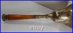 Antique 14-inch large hand bell, ornate brass, burl wood handle, brass crown