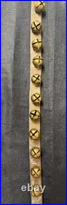 Antique 15 brass sleigh bells pat'd 5/14/1878 on still pliable leather strap