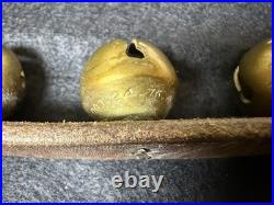 Antique 15 brass sleigh bells pat'd 5/14/1878 on still pliable leather strap
