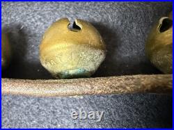 Antique 15 brass sleigh bells pat'd 5/14/1878 on still pliable leather strap