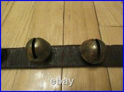 Antique 16 Brass 1.5 Diameter Sleigh Bells On 42 Leather Strap