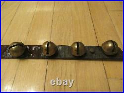 Antique 16 Brass 1.5 Diameter Sleigh Bells On 42 Leather Strap