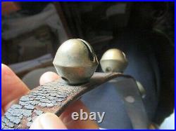 Antique 16 Brass 1.5 Diameter Sleigh Bells On 42 Leather Strap