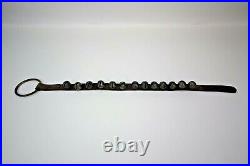 Antique 1800's Brass Sleigh Bells, 13 Bells on 36' leather with Brass Ring