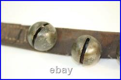 Antique 1800's Brass Sleigh Bells, 13 Bells on 36' leather with Brass Ring