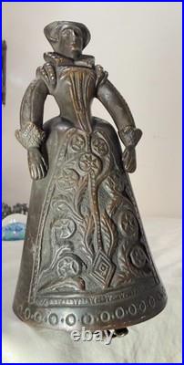 Antique 1800's Victorian solid heavy bronze Elizabethan Lady Bell boot clapper