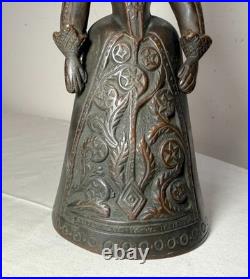 Antique 1800's Victorian solid heavy bronze Elizabethan Lady Bell boot clapper
