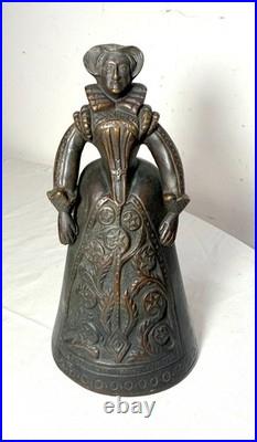 Antique 1800's Victorian solid heavy bronze Elizabethan Lady Bell boot clapper