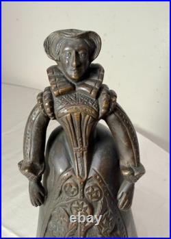 Antique 1800's Victorian solid heavy bronze Elizabethan Lady Bell boot clapper