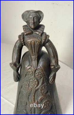 Antique 1800's Victorian solid heavy bronze Elizabethan Lady Bell boot clapper