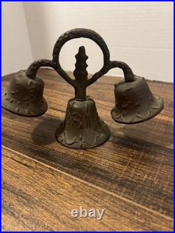 Antique 1811 Bronze/cast Iron Monastery Or Vintage 3 Bells In Working Condition