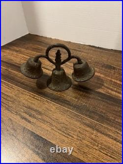 Antique 1811 Bronze/cast Iron Monastery Or Vintage 3 Bells In Working Condition