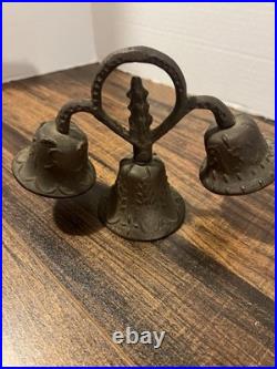 Antique 1811 Bronze/cast Iron Monastery Or Vintage 3 Bells In Working Condition