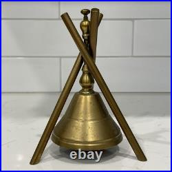 Antique 1870s Brass Push Button Hotel Front Desk Call Bell Tripod Stand