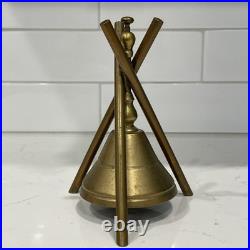 Antique 1870s Brass Push Button Hotel Front Desk Call Bell Tripod Stand