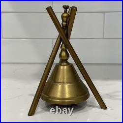 Antique 1870s Brass Push Button Hotel Front Desk Call Bell Tripod Stand