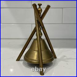 Antique 1870s Brass Push Button Hotel Front Desk Call Bell Tripod Stand