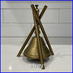Antique 1870s Brass Push Button Hotel Front Desk Call Bell Tripod Stand