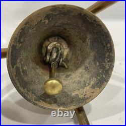 Antique 1870s Brass Push Button Hotel Front Desk Call Bell Tripod Stand