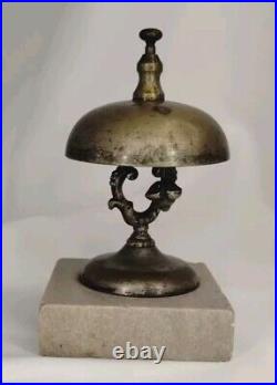 Antique 1870s Victorian Brass Marble Bell Reception Desk Service Shop Dated 1874
