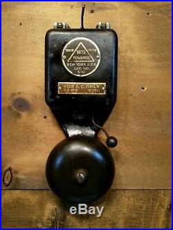 Antique 1872 Edwards 510 Bell Cast Iron Wall Mount Fire Alarm Boxing BRASS TAGS