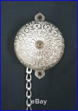 Antique 1873 Ornate Silver Toned Brass Door Bell With Pull Chain