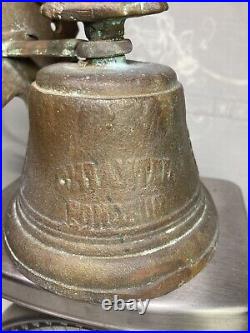 Antique 1878 Saignelegier Chiantel Bell with OWL Topper & Maple Leaf Wall Mount