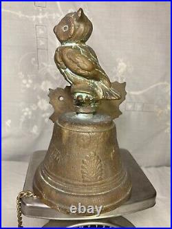 Antique 1878 Saignelegier Chiantel Bell with OWL Topper & Maple Leaf Wall Mount