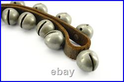 Antique 1880-1900 3' Strap of 21 Nickle Plated Brass Sleigh Bells