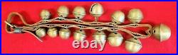 Antique 1900s Graduated Brass Sleigh Bells Leather Neck Strap