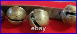 Antique 1900s Graduated Brass Sleigh Bells Leather Neck Strap