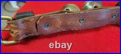 Antique 1900s Graduated Brass Sleigh Bells Leather Neck Strap