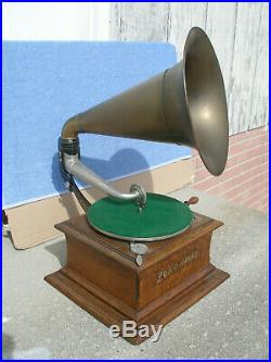 Antique 1907 Zon-O-Phone Zonophone Phonograph With All Brass Bell Horn