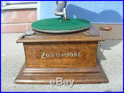 Antique 1907 Zon-O-Phone Zonophone Phonograph With All Brass Bell Horn