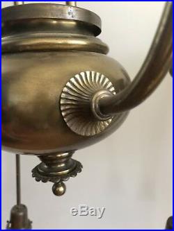 Antique 1910 Brass Victorian Chandelier Steuben Bell Shade Bradley Hubbard Era